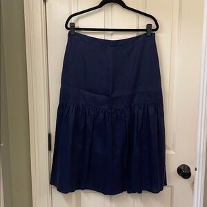Draper James Deep Blue A-Line Linen Tiered Skirt, fully lined.